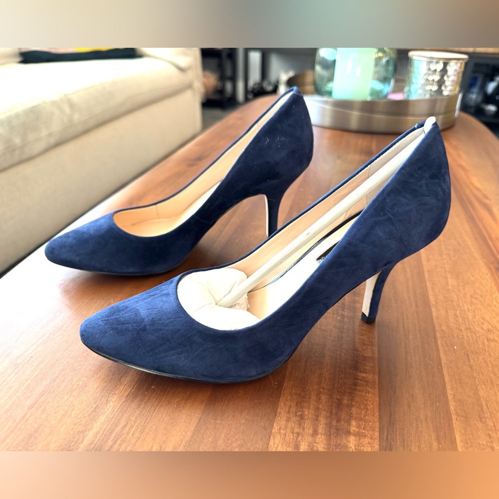 INC International Concepts Navy Suede Pointed Toe Heels - Picture 6 of 11